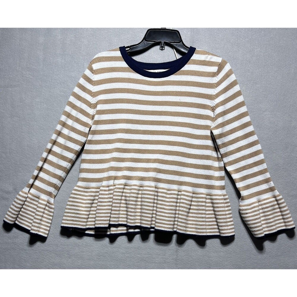 English Factory Women’s Large Striped Peplum Sweater Bell Sleeve Knit Top